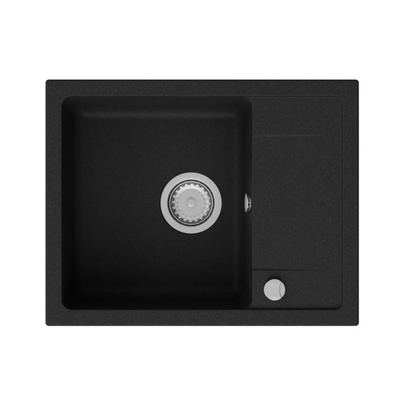 Zlewozmywak granitowy GranMaster Smart 670x440x164 mm, jednokomorowy z ociekaczem, czarny metalik 1 szt.