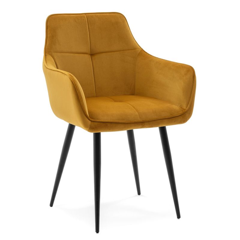 Krzesło tapicerowane New Home QUATTRO musztardowe curry pikowane welurowe bluvel z podłokietnikami 1 szt.