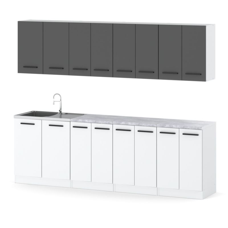 Zestaw Kuchenny Hurtownia-Mebli Z Blatem Kuchnia Vero 260cm Biały Mat Szary Mat/Biały Mat 260x47x145 cm 1szt.