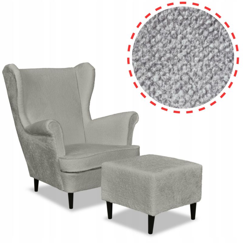 Fotel uszak do salonu z podnóżkiem Family Meble Bella jasno szary 1szt