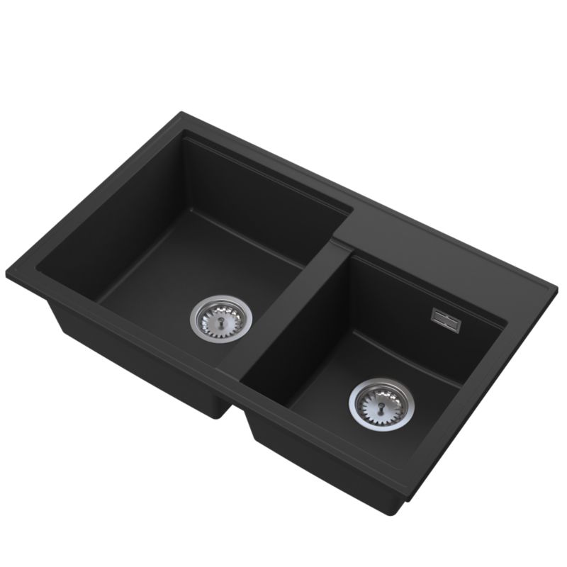 Zlewozmywak Granitowy Dwukomorowy Granitan Hektor Czarny Zestaw komplet Zlew Syfon 1 kpl.