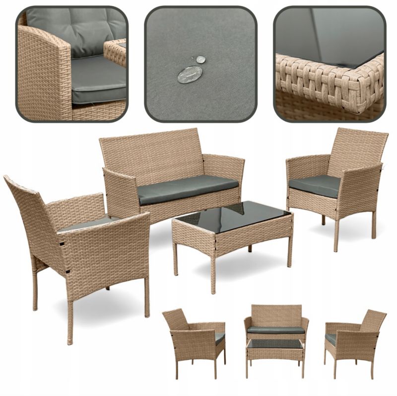 Zestaw ogrodowy technorattan MTG Bilbao 4-osobowy z poduszkami, różne kolory 1 kpl