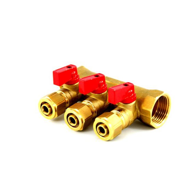 Rozdzielacz PEX Idmar Group 1" x 3 x 16 z zaworami do ciepłej wody