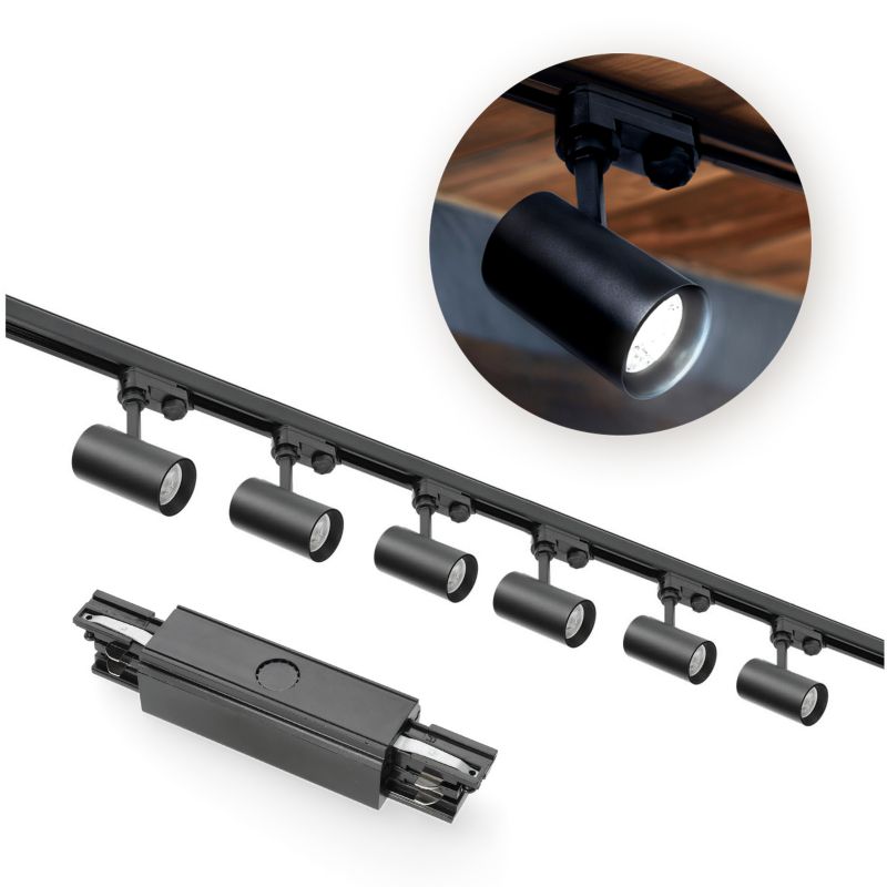 Oświetlenie szynowe 3 fazowe Kobi szyna 1m+1m, 6x Lampa, 2x zaślepka 1kpl.