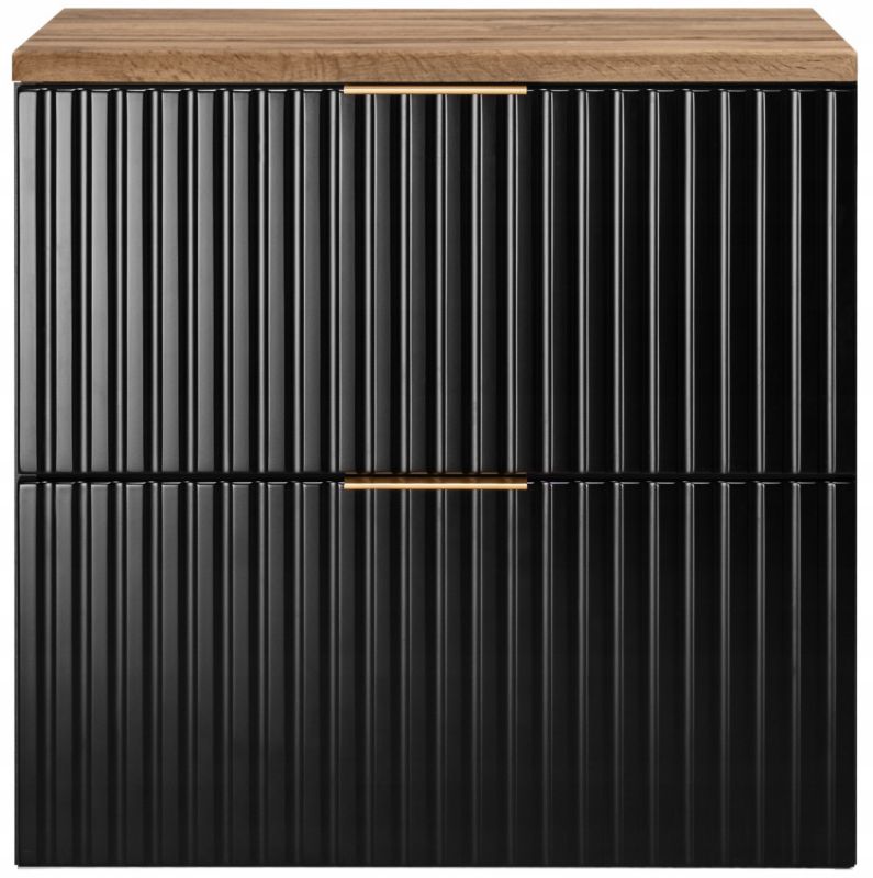 Szafka łazienkowa Furnidea 60 cm wisząca z blatem dąb Wotan Flow czarny mat 1 szt.