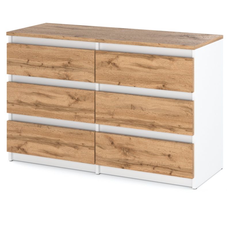Komoda Hurtownia-Mebli Szuflady 6 Hugo Średnia 100cm Biały/Wotan Dąb Wotan 100x33.5x71.5 cm 1szt.