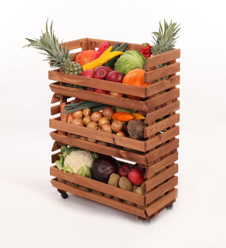 Regał na warzywa i owoce MODO24 na kółkach 81x57x30 cm 3 skrzynki impregnat brązowy 1 szt