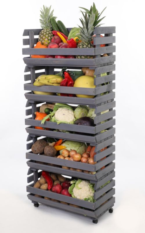 Regał na warzywa i owoce MODO24 na kółkach 132x57x30 cm 5 skrzynek impregnat szary 1 szt