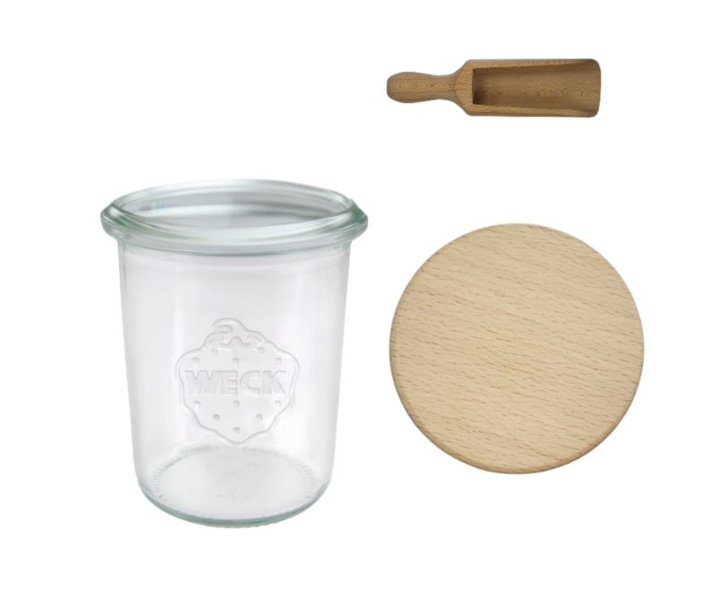 Słoik MODO24 Weck 160 ml fi 60 mold z drewnianym wiekiem i miarką 1 kpl.