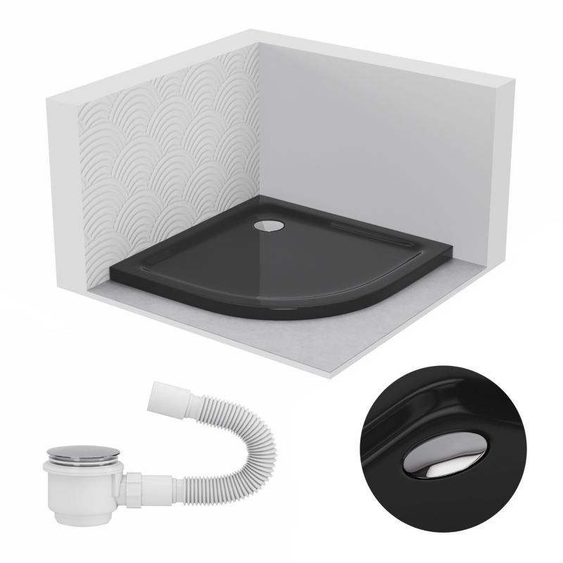 Brodzik akrylowy SLIM SEVANTE półokrągły 80x80 czarny z syfonem 1 szt.