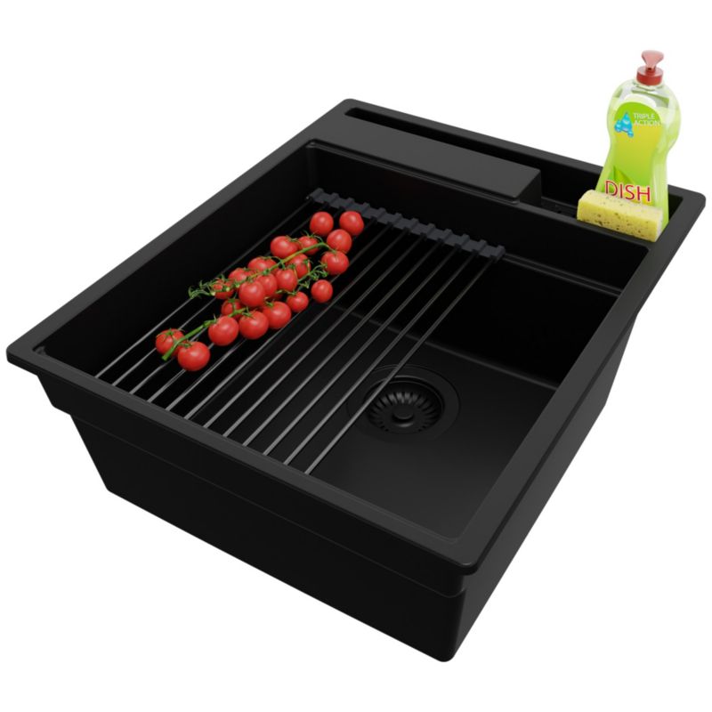 Zlewozmywak Oslo Pocket PRIMAGRAN Nablatowy 43x53cm do szafki od 45cm z Syfonem i Dodatkiem Cały Czarny 1 szt.