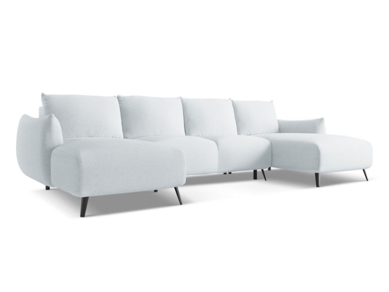 Sofa panoramiczna z funkcją spania LaMiaSofa GENOVA z tkaniny szenilowej 317x162 cm jasny niebieski 1 szt.