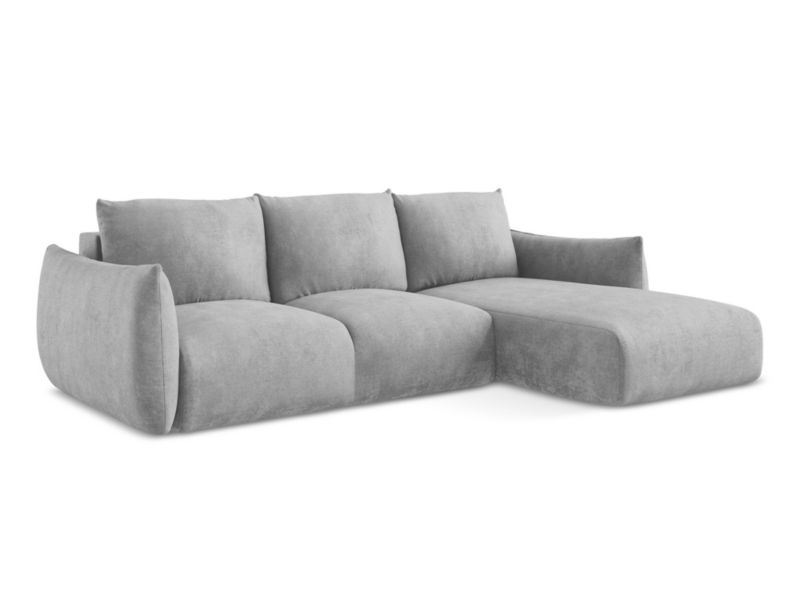 Narożnik prawostronny z funkcją spania LaMiaSofa SAVONA z tkaniny szenilowej 242x162 cm jasny szary 1 szt.
