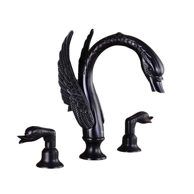 Bateria umywalkowa Lauferi ERNA mosiężna łabędź trójotworowa czarna retro 1 szt.