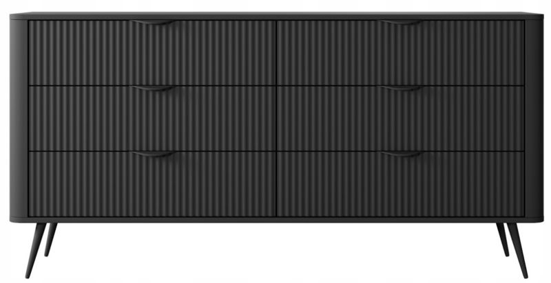 Czarna KOMODA 163 cm LANTE Frezowane Fronty Czarne Nóżki Glamour 1 szt.