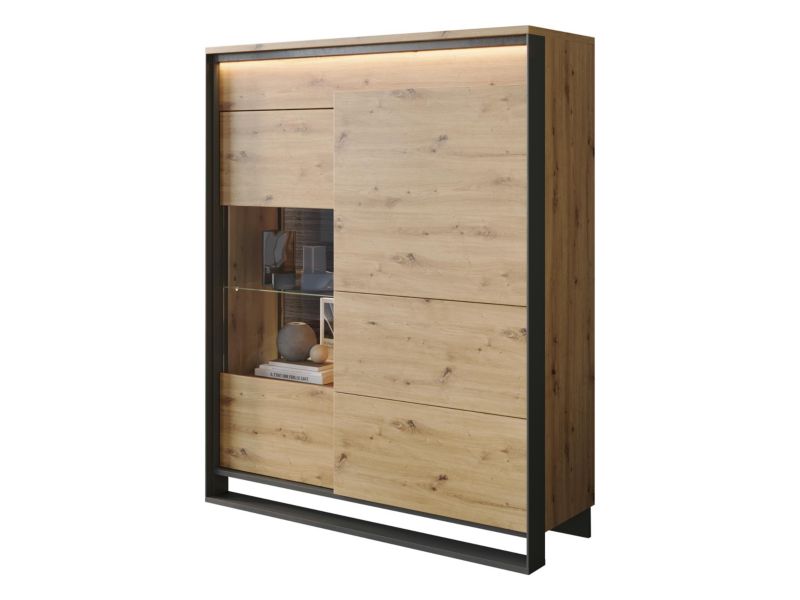 Witryna MIRJAN 24 Quant QA-06 z oświetleniem dąb artisan / czarny 1 szt.