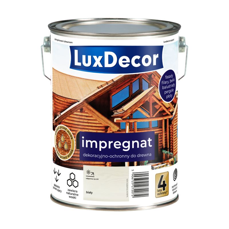 Impregnat dekoracyjno-ochronny do drewna LuxDecor, biały, 9 l, 1 szt.