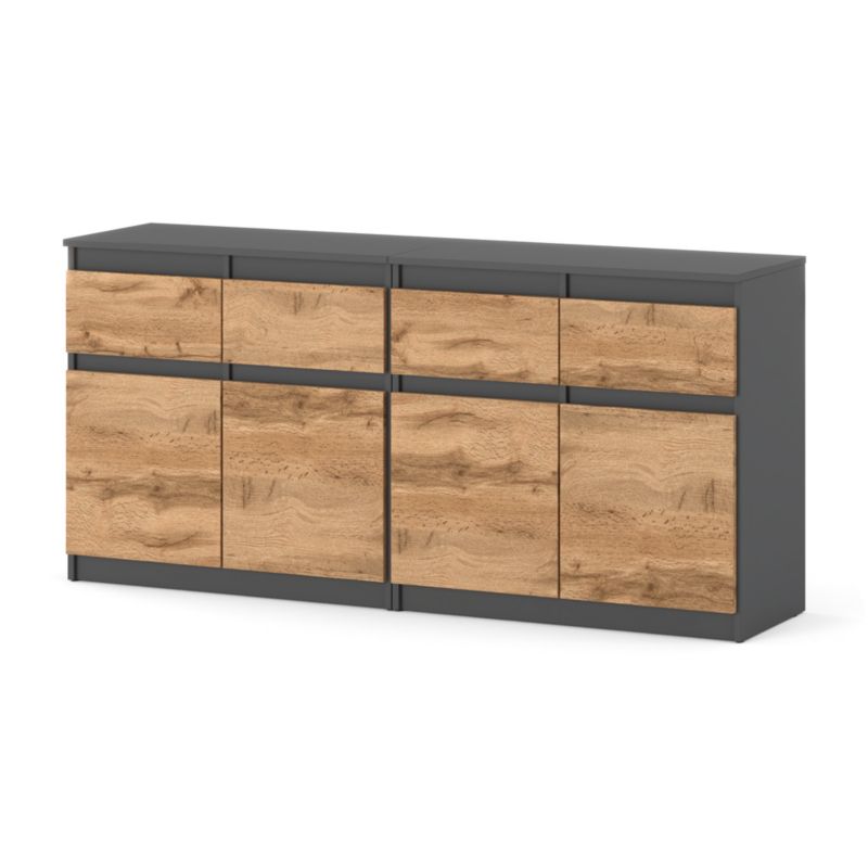 Komoda Hurtownia-Mebli Szuflady 4 Olia Mini 160cm Szary Mat Dąb Wotan 160x35x75 cm 1szt.