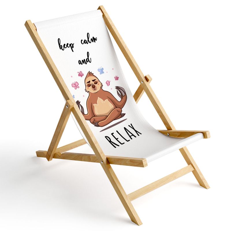 Leżak ogrodowy Ferocity drewniany składany Keep calm and relax 1 szt.
