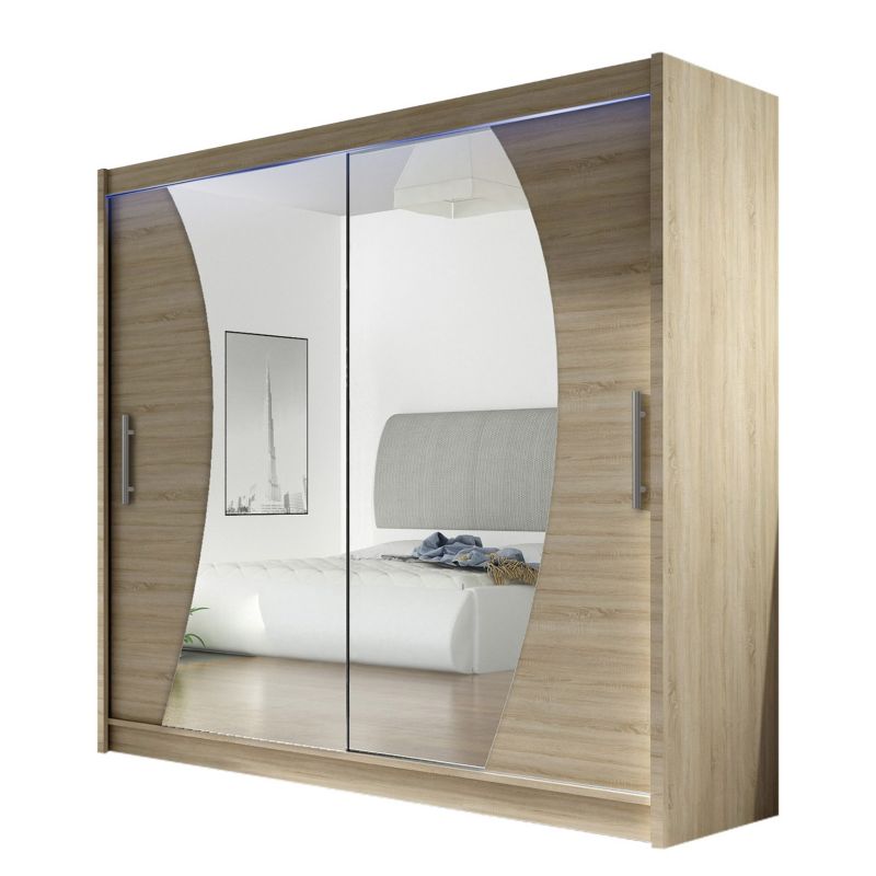 Szafa MIRJAN 24 z drzwiami przesuwnymi London IX z oświetleniem RGB dąb sonoma/lustro 1 szt.