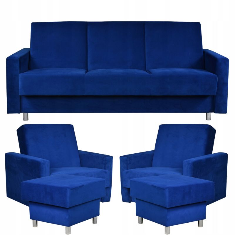 Zestaw mebli do salonu kanapa fotele pufy Family Meble Alicja niebieski 1szt