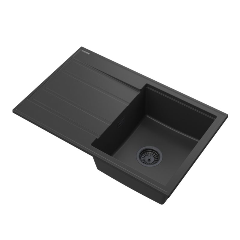 Zlewozmywak Granitowy Jednokomorowy z ociekaczem Granitan Timor Czarny Zestaw Zlew Syfon 1 kpl.