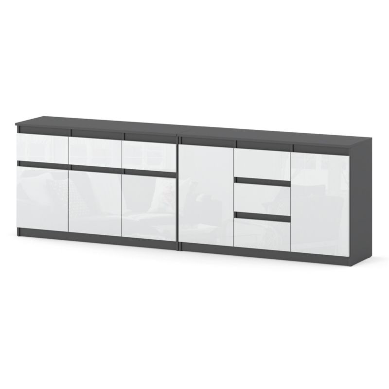 Komoda Hurtownia-Mebli Szuflady 6 Agnolia Best 240cm Szary Mat Biały Połysk 240x35x75 cm 1szt.