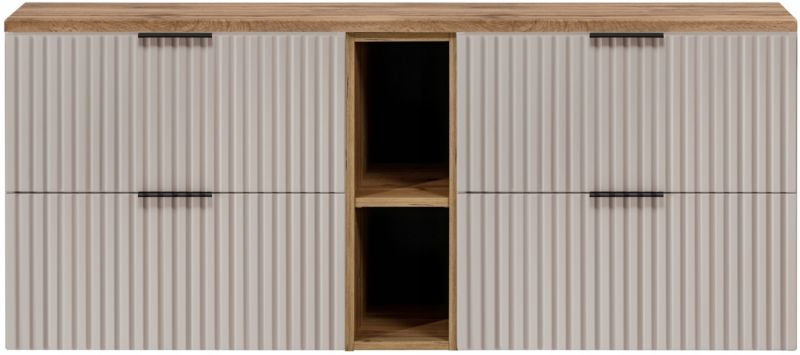 Szafka łazienkowa Furnidea 140 cm wisząca z blatem dąb Wotan i regałem Flow kaszmir 1 szt.