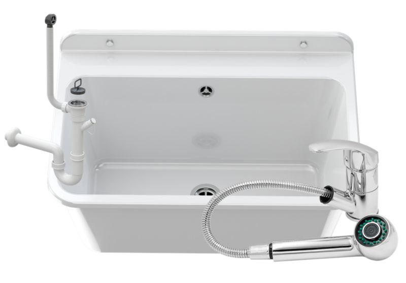 Zlew Gospodarczy Roboczy Pralnia Garaż Kotłowni Large Biały Granitan Bateria Z Wyciąganą Wylewką 1 kpt.