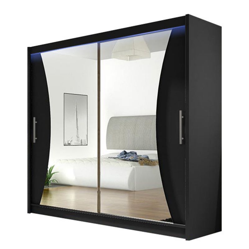 Szafa MIRJAN 24 z drzwiami przesuwnymi London V z oświetleniem RGB czarny/lustro 1 szt.