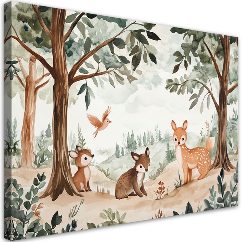 Obraz dla dzieci Feeby Jelonek Ptak Leśne Zwierżeta Beżowy 90x60cm 1szt