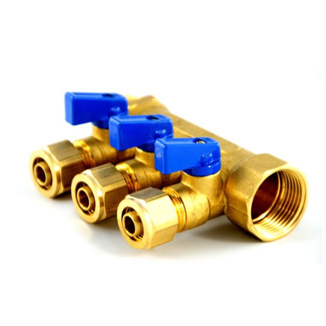 Rozdzielacz PEX Idmar Group 1" x 3 x 16 z zaworami do zimnej wody