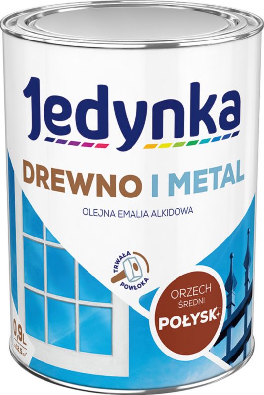 Emalia alkidowa Jedynka Drewno i Metal orzech średni połysk 0,9 l