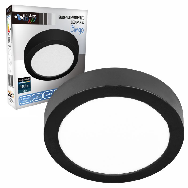 Panel LED MasterLED Bingo 12W IP20 biały neutralny 4000K okrągły czarny 1 szt.