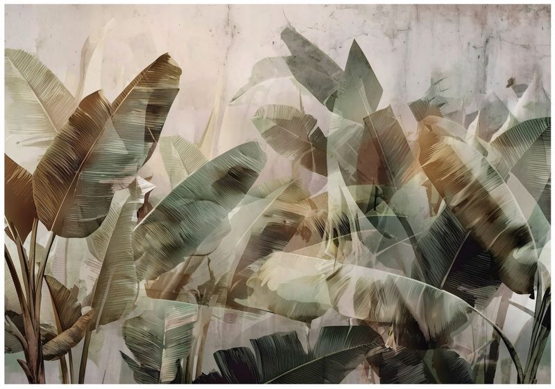 Fototapeta WALLARENA Do Sypialni Salonu Na Flizelinie Liście Dżungla Beton 300x210 cm 1 szt.