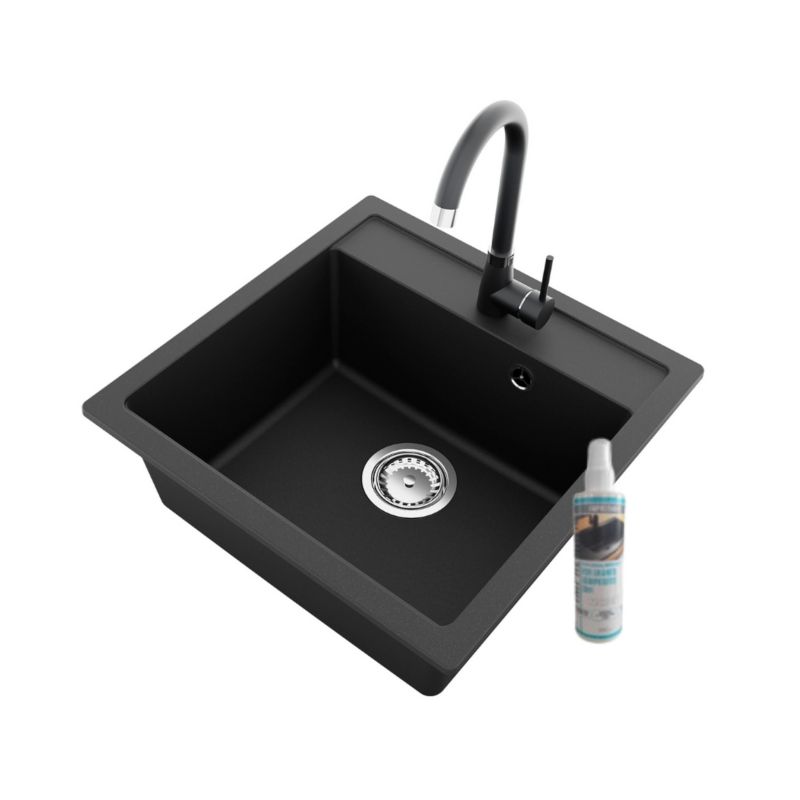 Zestaw zlewozmywak GranMaster - Horizon 49x49x20,3cm czarny metalik z baterią, syfonem oraz impregnatem 1szt.