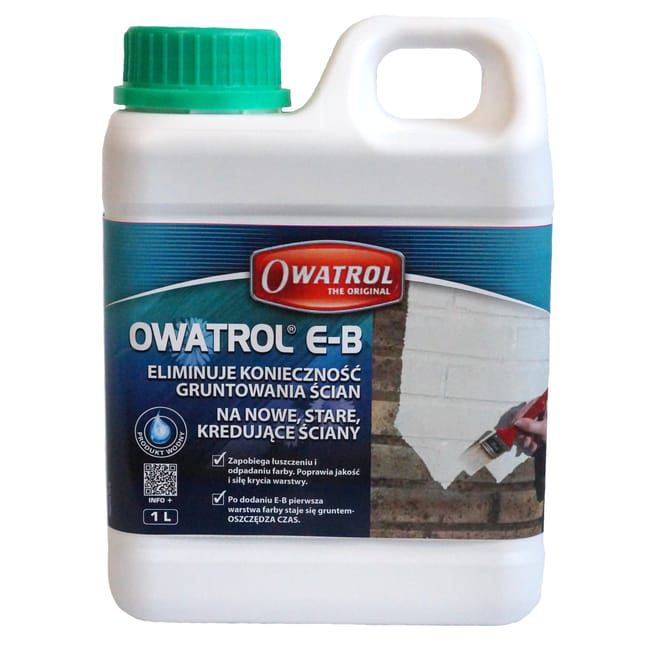 Eliminuje konieczność gruntowania ścian Owatrol E-B stabilizuje i poprawia przyczepność 1L 1szt.