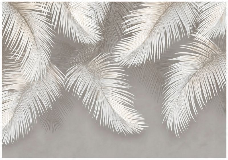 Fototapeta Do Sypialni Salonu Liście Pióra Szara WALLARENA 350x250 cm Tapeta Na Ścianę 1 szt.
