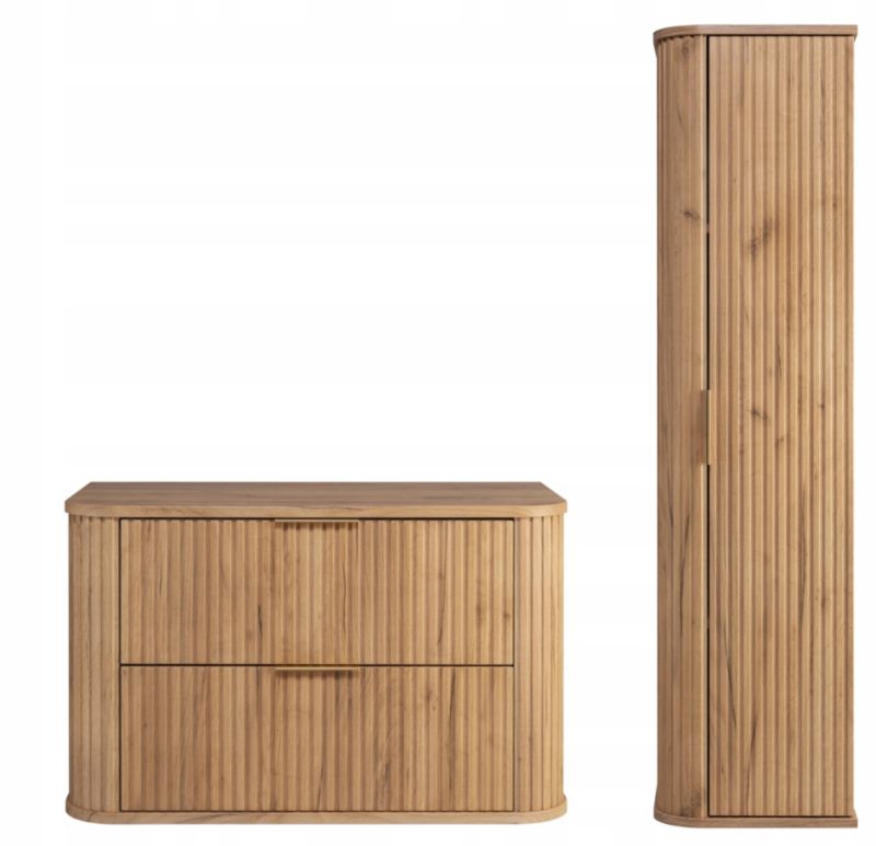 Szafka pod umywalkę i słupek Furnidea 139 cm + 80 cm dąb craft ryflowany Glamour zestaw