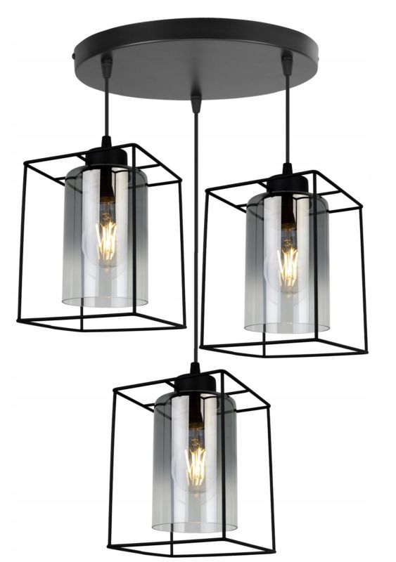 Lampa sufitowa wisząca okrągła Light Home LH Hella Cage 3x E27 60W szkło grafitowy 1szt.