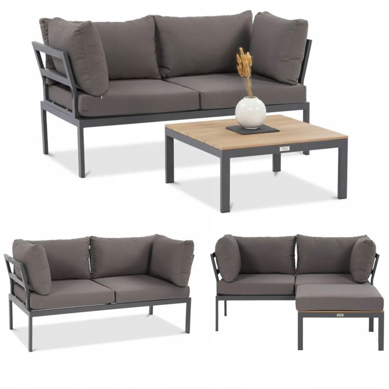 Narożnik Ogrodowy Modułowy JAVA Sofa Stolik 3w1 na Taras Ogrodowy Ciemny 1 szt