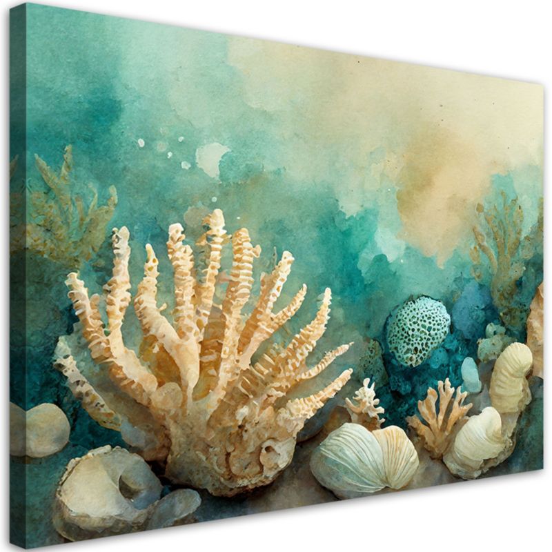 Obraz do salonu sypialni Feeby Morze Muszle Turkus Beż 90x60 cm 1szt