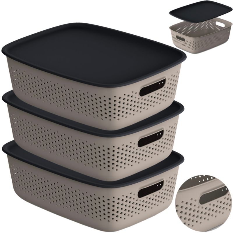 Pojemnik EDANTI Plastikowy Ażurowy Pudełko Z Pokrywą Box 10L Jasnobrązowy 3 szt.