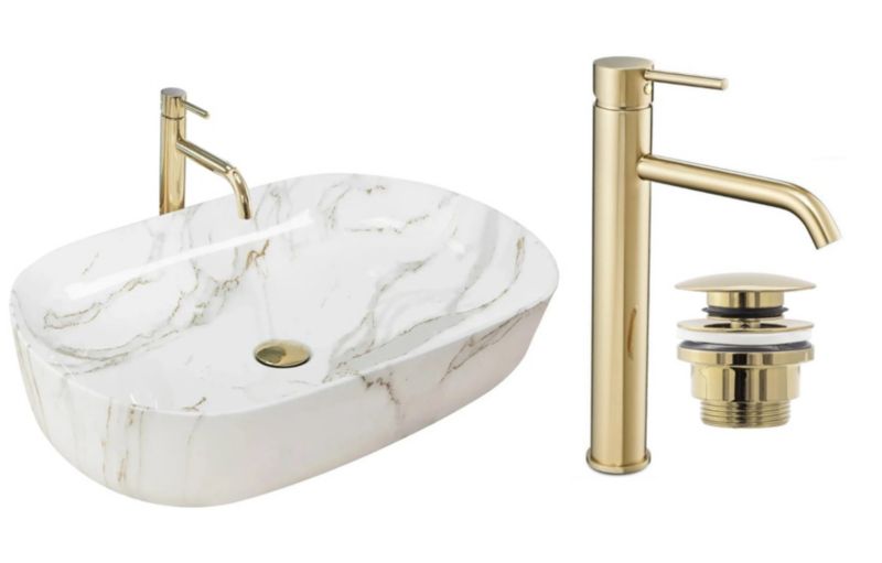 Umywalka nablatowa GTM Design Nadia M1 Biała z baterią w zestawie 1 szt.