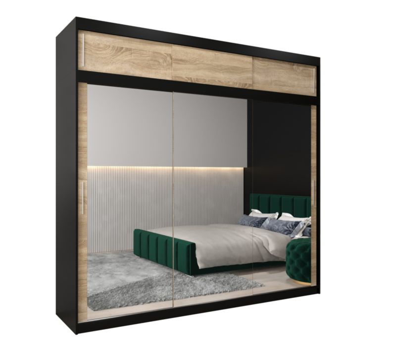 Szafa przesuwna Garderoba Abiks Tokyo 3 250 czarny + sonoma z nadstawką 1 szt.