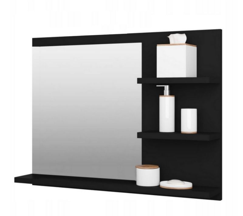 Lustro łazienkowe z półkami Better Home, 60 x 50 x 12 cm, Czarne, Prawe, 1 szt.