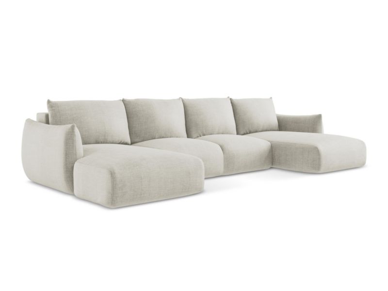 Sofa panoramiczna z funkcją spania LaMiaSofa SAVONA z tkaniny strukturalnej 317x162 cm jasny beż 1 szt.