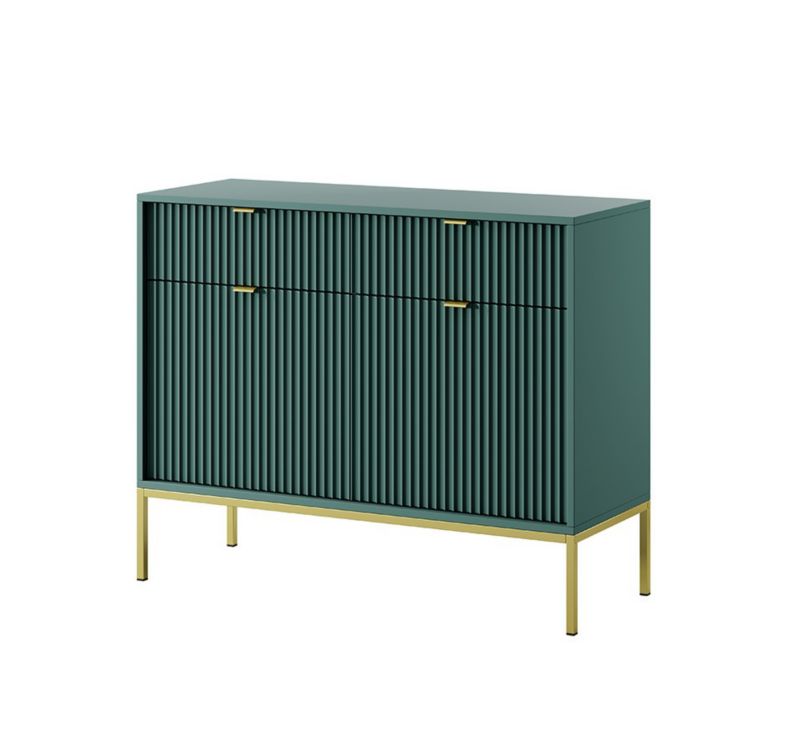 Komoda dwudrzwiowa z szufladami Bettso Nova 104 cm na złotych nogach ze złotym uchwytem zielony 1szt.