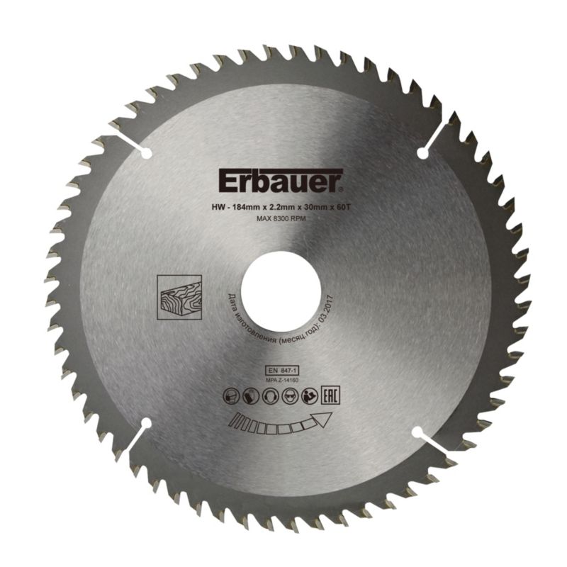 Tarcza do drewna Erbauer 184 x 30/20/16 mm 60T