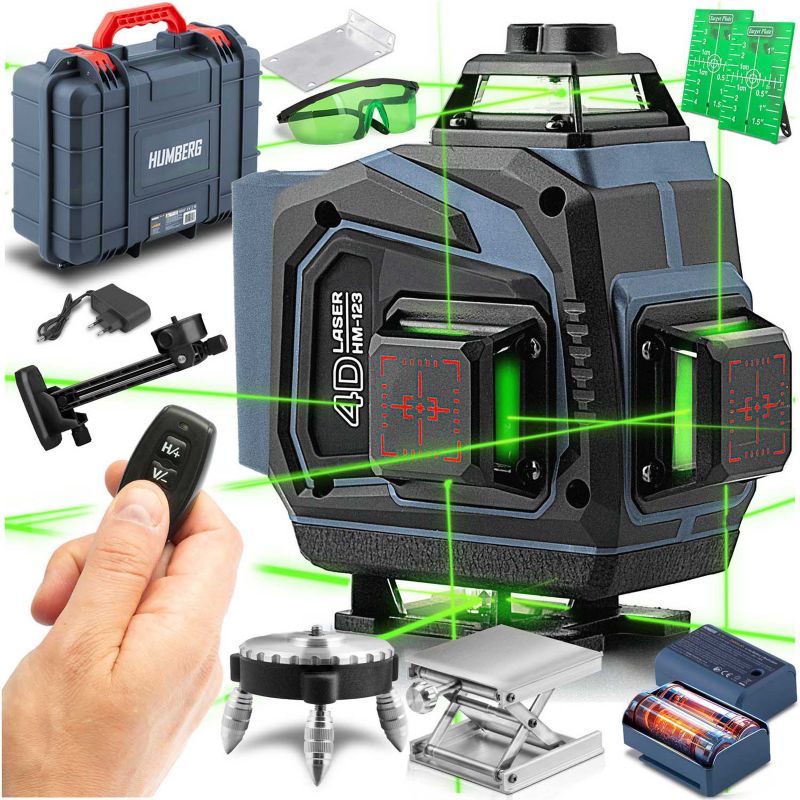Poziomica laserowa Humberg laser krzyżowy 4D samopoziomujący 40m zestaw 1 szt.
